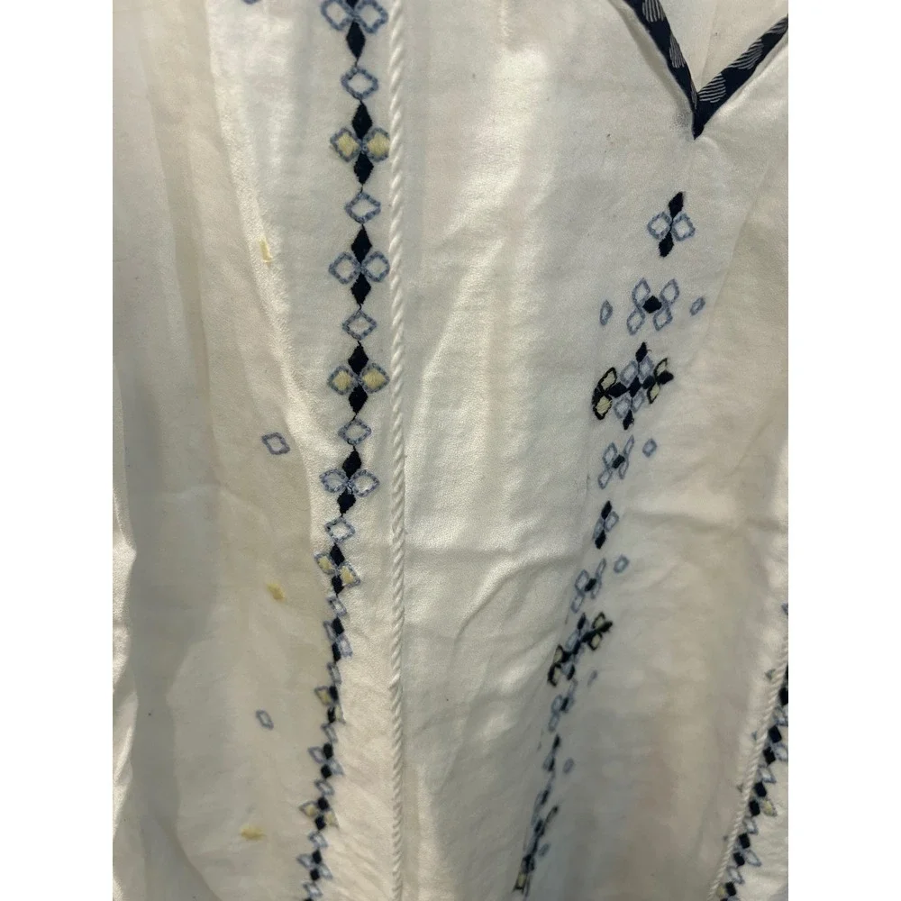 LOFT Blouse White Embroidered V-Neck Tassel Cotton Boho Summer Top Small